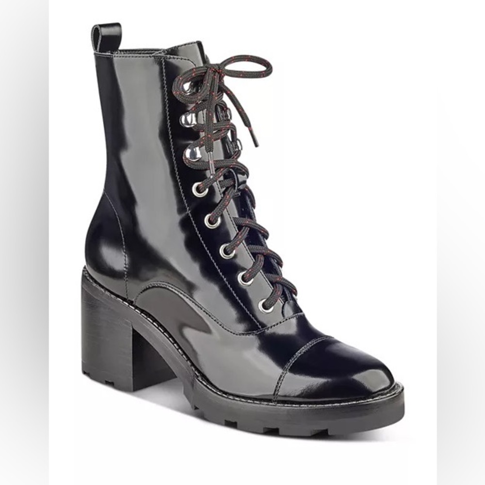 Women's Wanya Patent Leather Block Heel Combat Booties